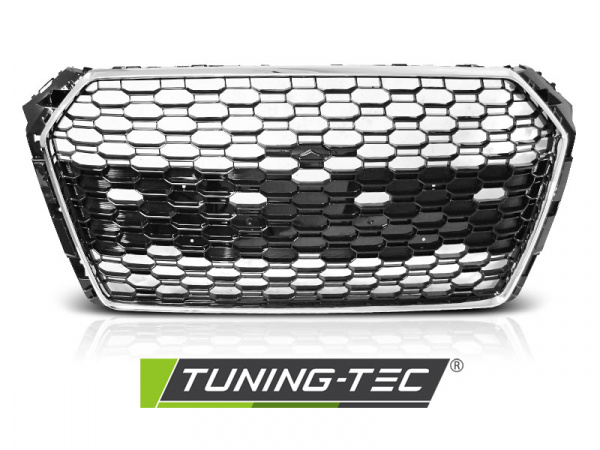 Upgrade Sportgrill / Kühlergrill für Audi A4 B9 (8W) 15-19 chrom/Hochglanz schwarz in Wabendesign